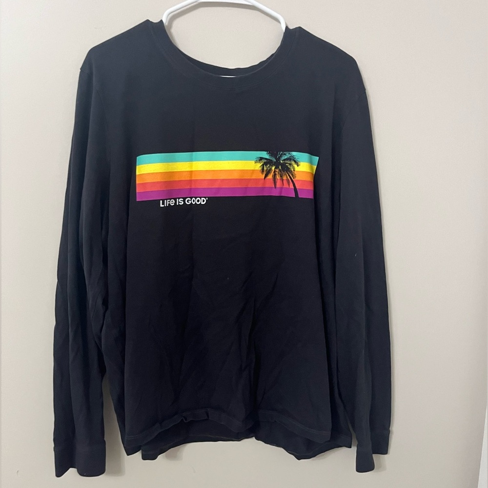 Life is good black rainbow stripped graphic long sleeve shirt